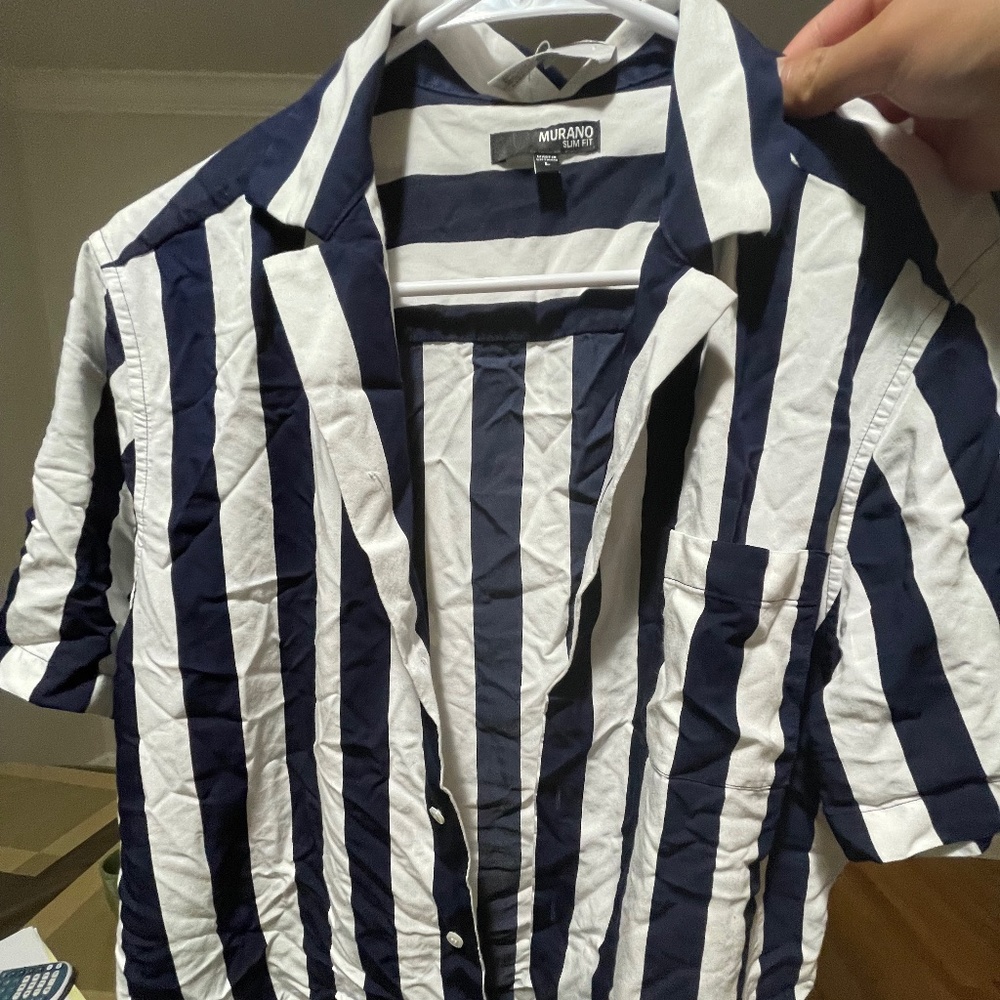 Murano striped button up casual shirt sleeve shirt men’s large